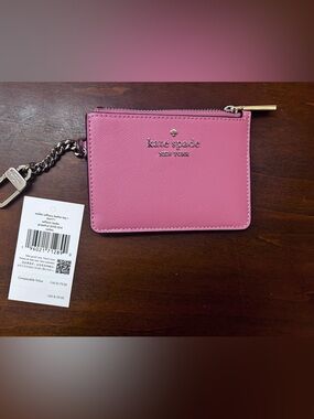 Kate Spade Saffiano leather grapefruit pink card wallet with keychain